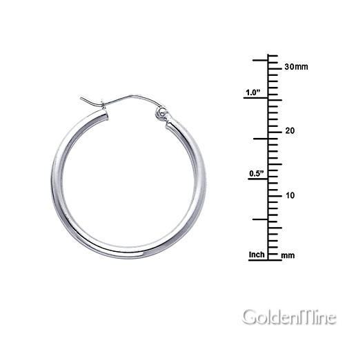 Polished Hinge Medium Hoop Earrings - 14K White Gold 2mm x 1 inch Slide 1
