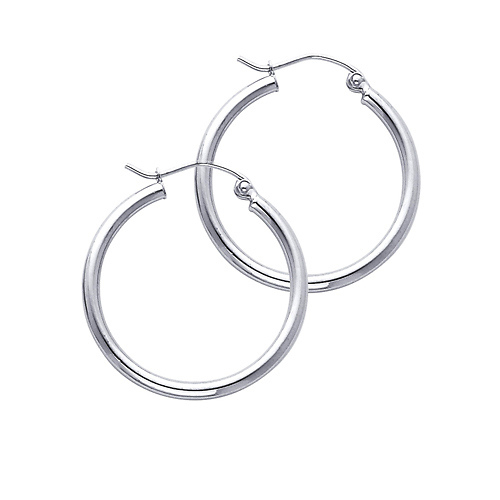 Polished Hinge Medium Hoop Earrings - 14K White Gold 2mm x 1 inch Slide 0