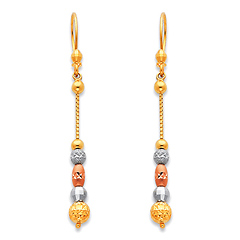 Long 5-Beaded Diamond-Cut Dangle Earrings in 14K TriGold 50mm