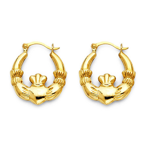 Crescent Small Claddagh Hoop Earrings - 14K Yellow Gold Slide 0