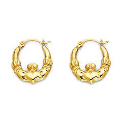 Crescent Petite Claddagh Hoop Earrings - 14K Yellow Gold