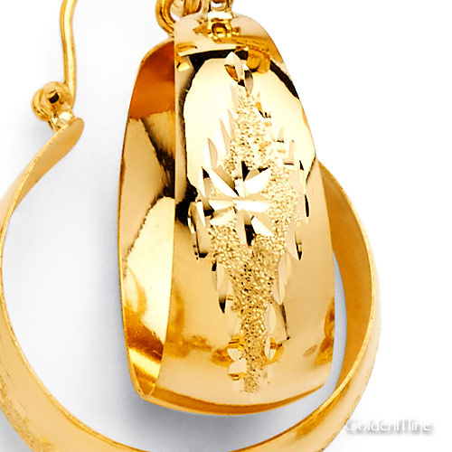 Thick Diamond-Cut Star Small Bangle Hoop Earrings - 14K Yellow Gold Slide 2