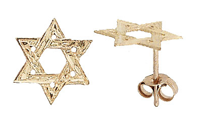 14K Yellow Gold Star of David Stud Earrings Slide 0