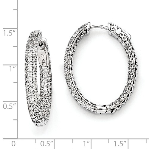 Elliot Skye In & Out 3-Row Pave CZ Small Oval Hoop Earrings - Sterling Silver Rhodium Slide 1