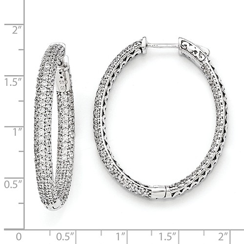 Elliot Skye In & Out 3-Row Pave CZ Medium Oval Hoop Earrings - Sterling Silver Rhodium Slide 1