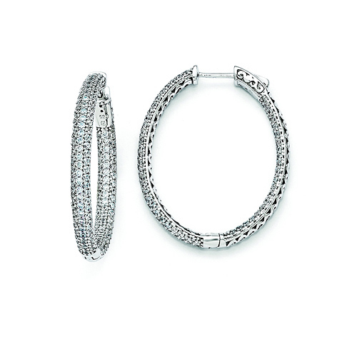 Elliot Skye In & Out 3-Row Pave CZ Medium Oval Hoop Earrings - Sterling Silver Rhodium Slide 0