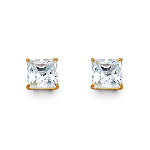14K Yellow Gold 1.50CTW Princess Cut Cubic Zirconia Stud Earrings Slide 0