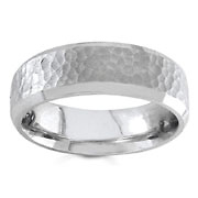 7mm 14K White Gold Hammered Finish Wedding Band Slide 0
