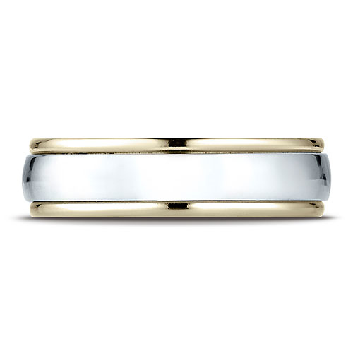 6mm Domed WG Center Rimmed Wedding Band by Benchmark Rings in 14K Two-Tone Gold Slide 2