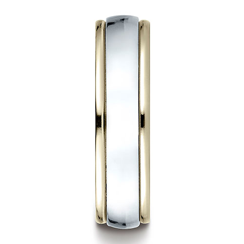6mm Domed WG Center Rimmed Wedding Band by Benchmark Rings in 14K Two-Tone Gold Slide 1