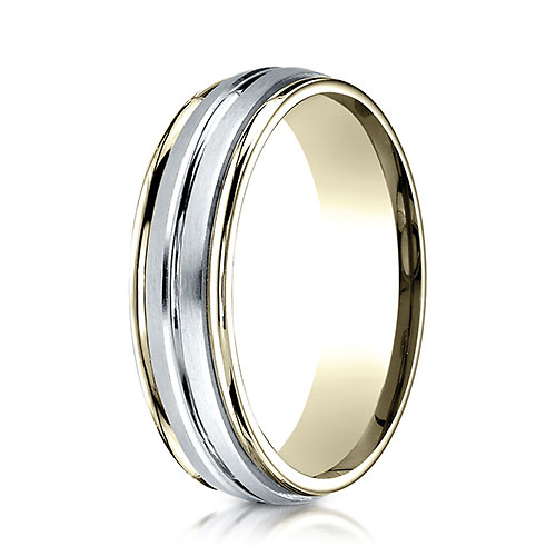 6mm Domed Striped Comfort-Fit 14K Two-Tone Gold Wedding Band by Benchmark Rings Slide 0