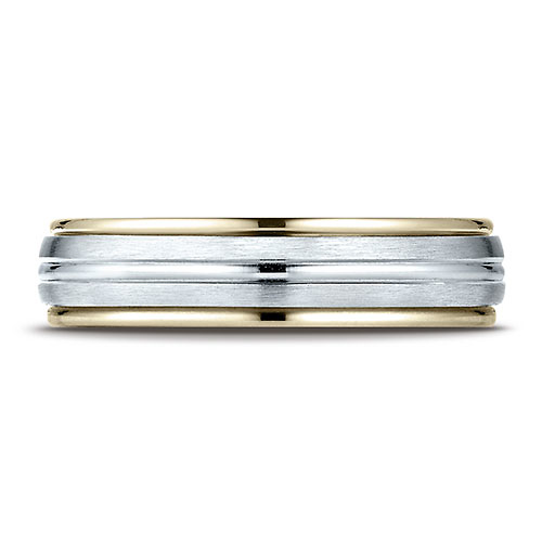 6mm Domed Striped Comfort-Fit 14K Two-Tone Gold Wedding Band by Benchmark Rings Slide 1