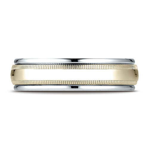 6mm Satin YG Center Duo Milgrain Rimmed 14K Two-Tone Gold Wedding Band Slide 1