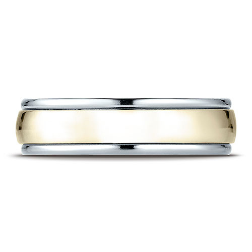 6mm Domed YG Center Rimmed Wedding Band by Benchmark Rings in 14K Two-Tone Gold Slide 1