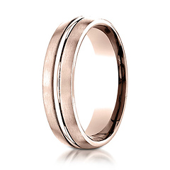 6mm Polished Stripe Center Satin Domed Wedding Band by Benchmark in 14K Rose Gold