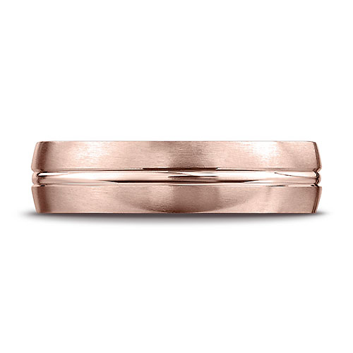 6mm Polished Stripe Center Satin Domed Wedding Band by Benchmark in 14K Rose Gold Slide 2