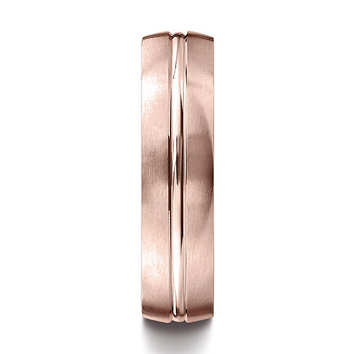 6mm Polished Stripe Center Satin Domed Wedding Band by Benchmark in 14K Rose Gold Slide 1
