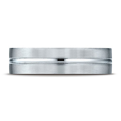 6mm Flat Striped Comfort-Fit Benchmark Wedding Ring in Solid 14K White Gold
