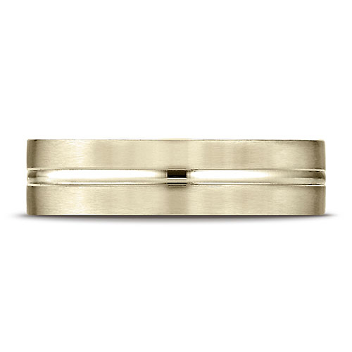 6mm Flat Striped Comfort-Fit Benchmark Wedding Band in Solid 14K Yellow Gold Slide 0