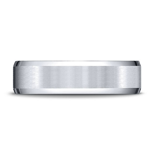 6mm Flat Beveled Satin Center Benchmark Wedding Band in Solid 14K Yellow Gold Slide 1