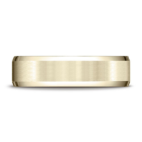 6mm Flat Beveled Satin Center Benchmark Wedding Band in Solid 14K Yellow Gold Slide 1