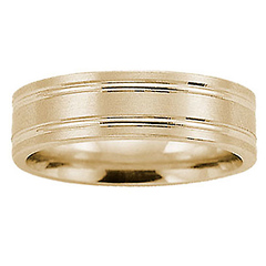 6mm Flat Double Grooved Comfort-Fit Benchmark Ring in Solid 14K Yellow Gold