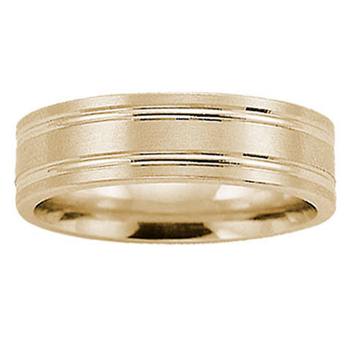 6mm Flat Double Grooved Comfort-Fit Benchmark Ring in Solid 14K Yellow Gold Slide 0