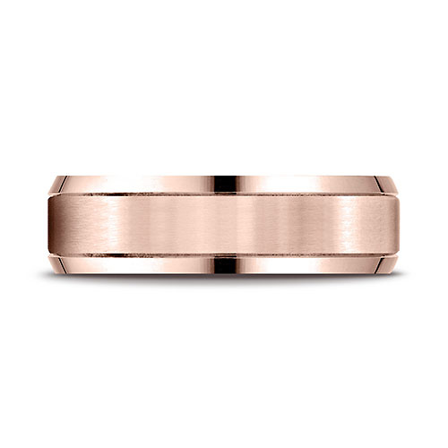 6mm Flat Satin Grooved Lucent Beveled Wedding Band by Benchmark Rings in 14K Rose Gold Slide 1