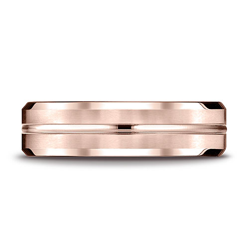 6mm Polished Striped Beveled Benchmark Wedding Band in 14K Rose Gold Slide 1