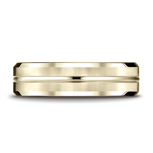 6mm Polished Striped Beveled Benchmark Wedding Band in 14K Yellow Gold Slide 1