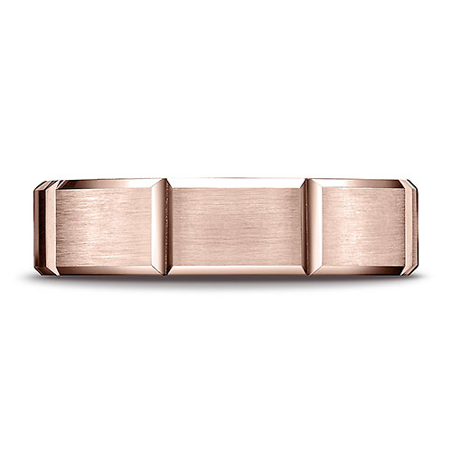 6mm Satin Brick Style Wedding Band by Benchmark Rings in 14K Rose Gold Slide 1
