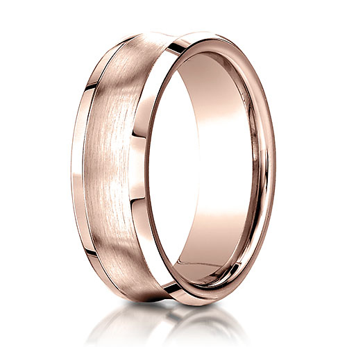 7.5mm Satin Concave Beveled Wedding Band by Benchmark in 14K Rose Gold Slide 0