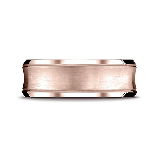 7.5mm Satin Concave Beveled Wedding Band by Benchmark in 14K Rose Gold Slide 1