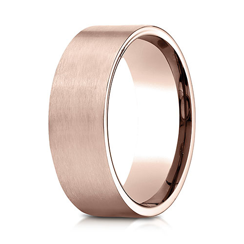 8mm Satin Finish Flat Wedding Band by Benchmark Rings in 14K Rose Gold Slide 0