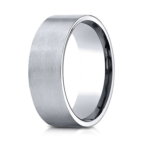 8mm Satin Finish Flat Wedding Band by Benchmark Rings in 14K White Gold Slide 0