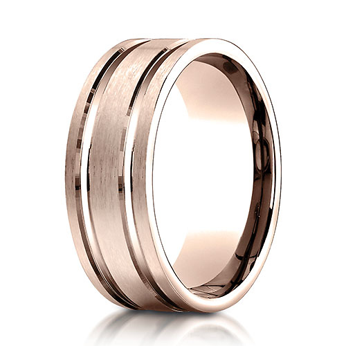 8mm Dual Channel Flat Wedding Band by Benchmark Rings in 14K Rose Gold Slide 0