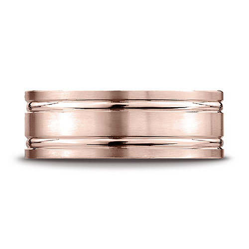 8mm Dual Channel Flat Wedding Band by Benchmark Rings in 14K Rose Gold Slide 1