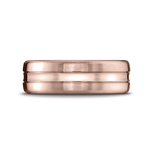 7.5mm Concave Slim Center Satin Benchmark Wedding Band in 14K Rose Gold Slide 1