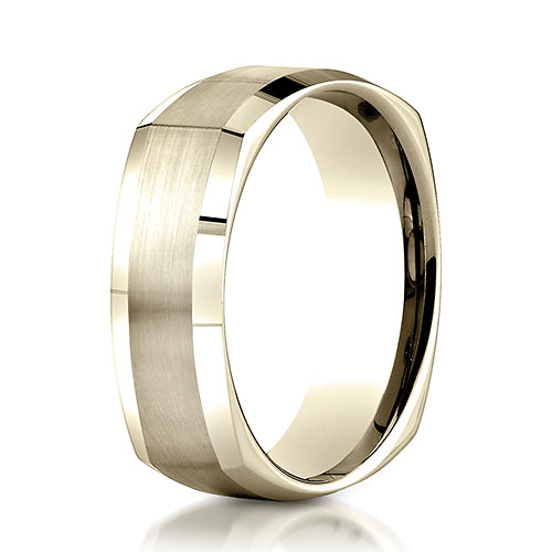 7mm Satin Beveled Euro Shank Wedding Band by Benchmark Rings in 14K Yellow Gold Slide 0