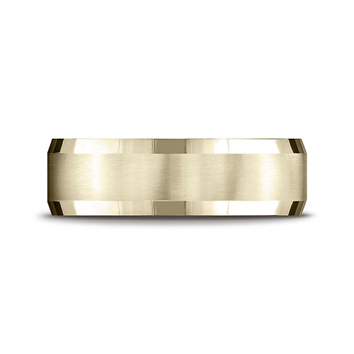 7mm Satin Beveled Euro Shank Wedding Band by Benchmark Rings in 14K Yellow Gold Slide 1