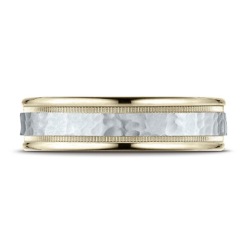 6mm WG Hammered Rounded Edge Wedding Band by Benchmark Rings in 14K Two-Tone Gold Slide 1