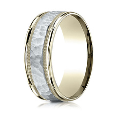 8mm WG Hammered Rounded Edge Wedding Band by Benchmark Rings in 14K Two-Tone Gold