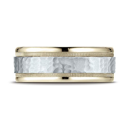 8mm WG Hammered Rounded Edge Wedding Band by Benchmark Rings in 14K Two-Tone Gold Slide 1