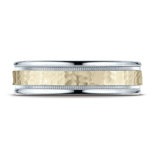 6mm YG Hammered Rounded Edge Wedding Band by Benchmark Rings in 14K Two-Tone Gold Slide 1