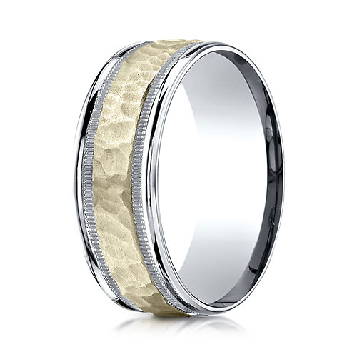 8mm YG Hammered Rounded Edge Wedding Band by Benchmark Rings in 14K Two-Tone Gold Slide 0