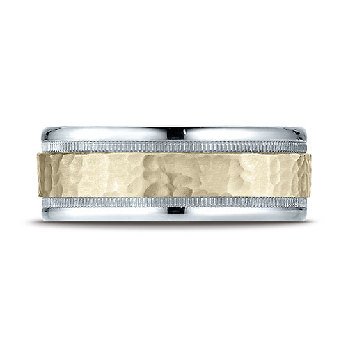 8mm YG Hammered Rounded Edge Wedding Band by Benchmark Rings in 14K Two-Tone Gold Slide 1