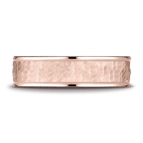 6mm Hammered Center Rounded Edge Wedding Band by Benchmark Rings in 14K Rose Gold Slide 1
