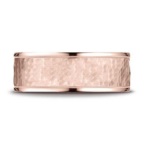 8mm Hammered Center Rounded Edge Wedding Band by Benchmark Rings in 14K Rose Gold Slide 1