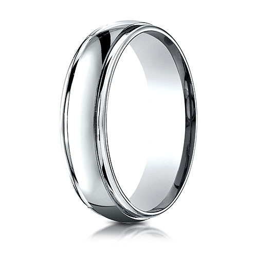 6mm Concave Low Domed Comfort Wedding Band by Benchmark Rings in Solid 14K White Gold Slide 1