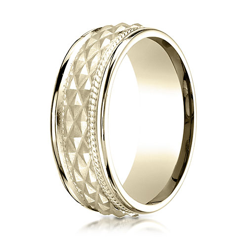 8mm Crosshatch Rope Wedding Band by Benchmark Rings in 14K Yellow Gold Slide 0